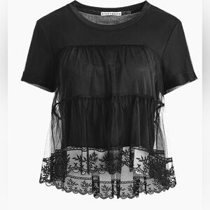 Alice + Olivia Sheer Black Lace Blouse